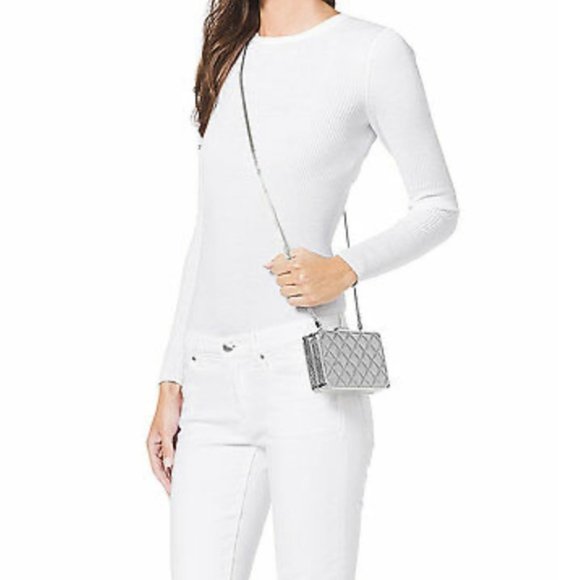 Michael Kors Elsie Quilted Box Clutch Silver - Picture 4 of 7